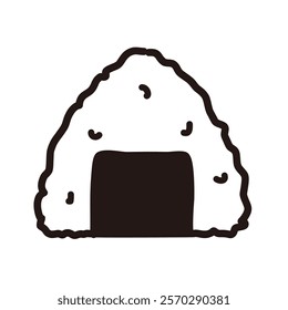 Illustration of Japanese food, monochrome line drawing of rice ball.