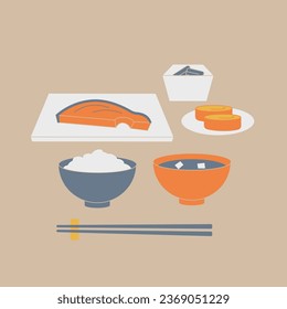 Illustration of Japanese food with nutritional balance in mind.