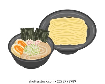 Illustration of Japanese food Tsukemen Ramen.