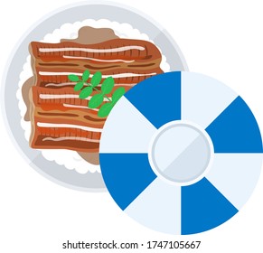Illustration of Japanese food Unadon.