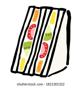 Illustration of Japanese Fruit Sandwich: Illustration like woodblock print 