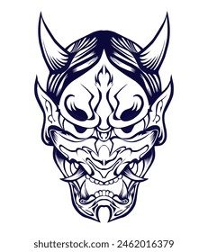 Illustration of a Japanese Hannya mask. Perfect for stickers, icons, logos, posters, banners