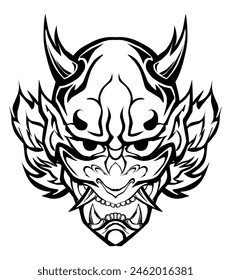 Illustration of a Japanese Hannya mask. Perfect for stickers, icons, logos, posters, banners
