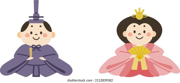 Illustration of Japanese Hina dolls.The Emperor and The Empress.
