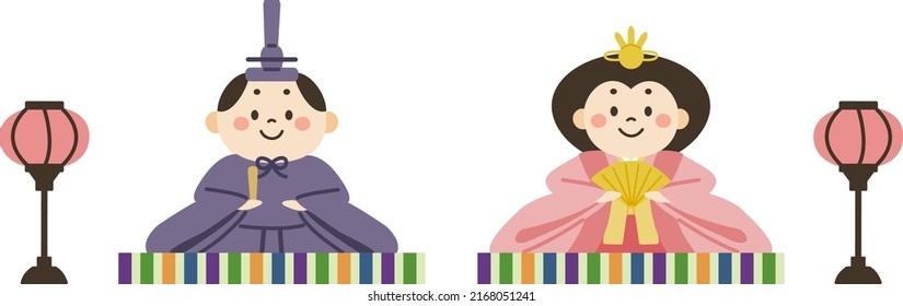 Illustration of Japanese Hina dolls.The Emperor and The Empress.