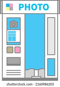 Illustration of a Japanese instant-photo machine seen from the front