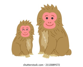 Illustration of Japanese macaque parent and child.