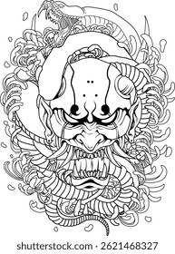 illustration of japanese mask and snake	