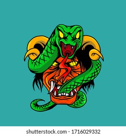 Illustration of japanese mask and snake. Can be use as t-shirt design