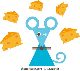 Illustration for Japanese New Year Card.
Mouse year.cheese illustration.