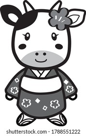 Illustration of Japanese New Year card (cow mother) 