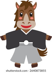 Illustration of a Japanese New Year Horse in a Kimono
