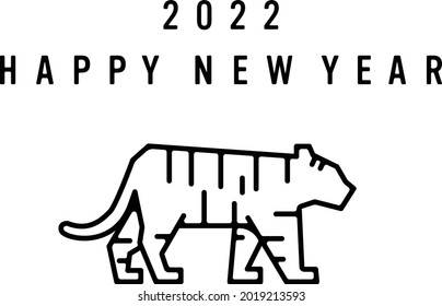 Illustration of a Japanese New Year's card for 2022, the year of the tiger.
