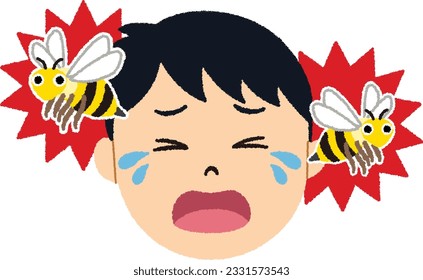 Illustration of a Japanese proverb. "Bee on the frown" is when you're in a bad situation and you're in another bad situation. Misfortunes and calamities pile up.