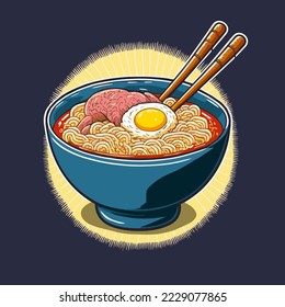 Illustration of Japanese Ramen noodles Bowl in Cartoon Style for mascot logo or sticker