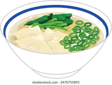 Illustration of Japanese ramen.Wonton noodles are a noodle dish from southern China, and are now a Chinese dish that is eaten all over the world.