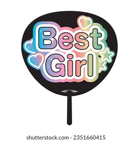 ”Best Girl” Illustration of Japanese Round paper fan.