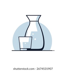 Illustration of a Japanese sake set, featuring a clear glass and carafe.