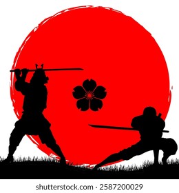 illustration of japanese samurai and ninja