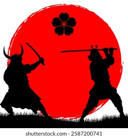 illustration of japanese samurai and ninja