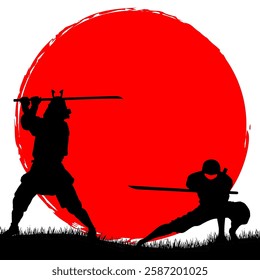 illustration of japanese samurai and ninja