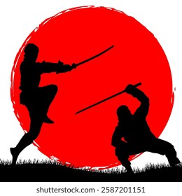 illustration of japanese samurai and ninja