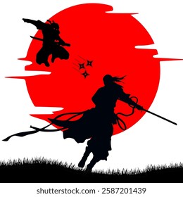 illustration of japanese samurai and ninja