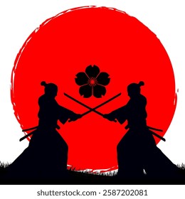 illustration of japanese samurai and ninja