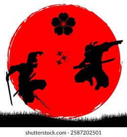 illustration of japanese samurai and ninja