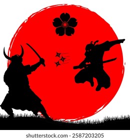 illustration of japanese samurai and ninja