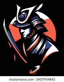 Illustration of a Japanese samurai warrior with two variations of black and gold background colors can be used for a company logo or as a background