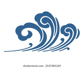 Illustration of Japanese style rough blue wave pattern