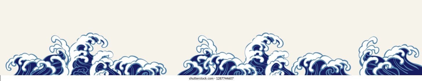 Illustration of Japanese style wave (Horizontal)