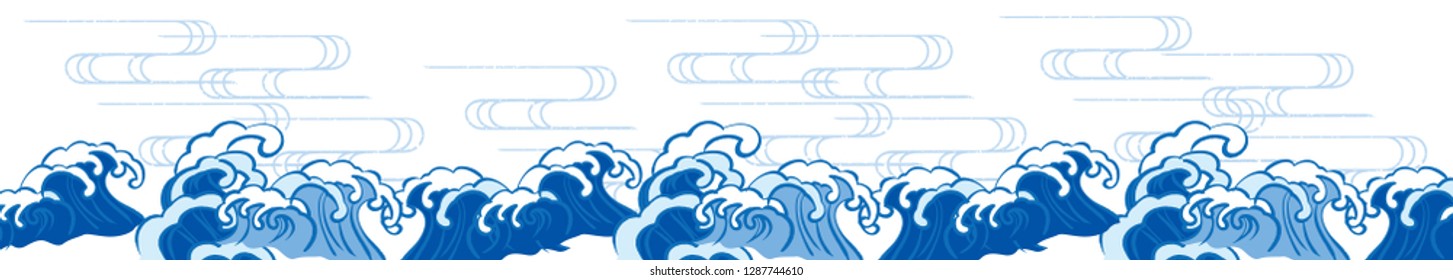 Illustration of Japanese style wave (Horizontal)