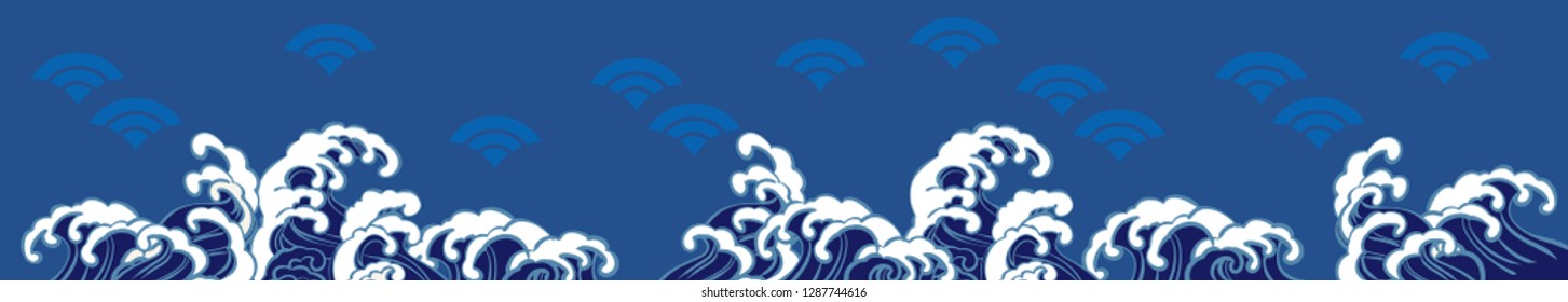 Illustration of Japanese style wave (Horizontal)