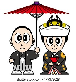 Illustration of the Japanese style wedding dress