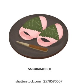 Illustration of Japanese sweets_Sakuramochi (Kanto style)