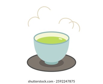 An illustration of a Japanese teacup filled with green tea.