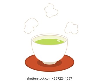 An illustration of a Japanese teacup with green tea in it.
