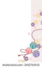 Illustration of Japanese Temari ball and flowers
