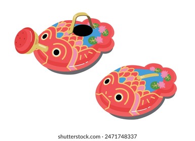 Illustration of Japanese traditional crafts: tinplate goldfish toy