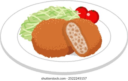 Illustration japanischer westlicher Speisen. Menchikatsu ist ein Gericht aus Hackfleisch, gewürzt und in Bälle gerollt und gebraten.