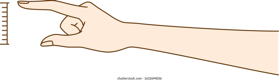 Illustration of a Japanese woman measuring length with finger drawn in vector