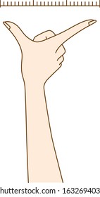 Illustration of a Japanese woman measuring length with finger drawn in vector