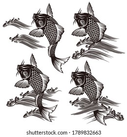 Illustration of the Japanese-style carp and wave,