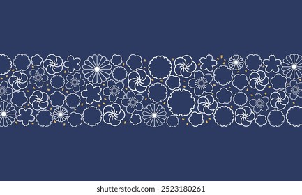 Ilustração de um padrão floral no estilo japonês em um fundo índigo
