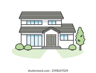 Illustration of a Japanese-style or modern Japanese house