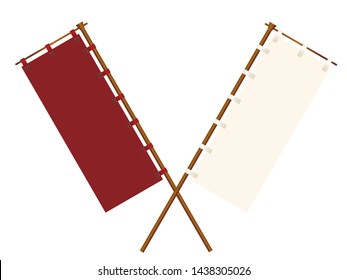Illustration of a Japanese-style sales promotion flag arranged in a cross (white&red), vector data