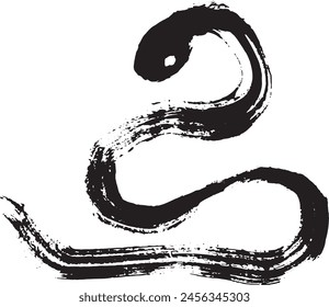 Illustration of a Japanese-style snake drawn with a brush. Or Chinese style.