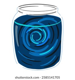 Illustration of a Jar with a Blue Swirl Liquid, Perfect for Fantasy, Potion, and Alchemy Themed Art A glass jar filled with a swirling blue liquid, evoking mystery, magic, and alchemical potions.